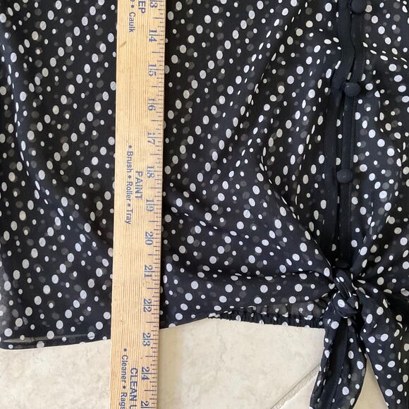 CHICO'S women 3 -XL black white Polka Dot sheer tie front poly blouse button up - Picture 7 of 13